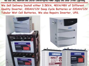 We sell Deliver and Install 4KVA/48V Inverter and Batteries