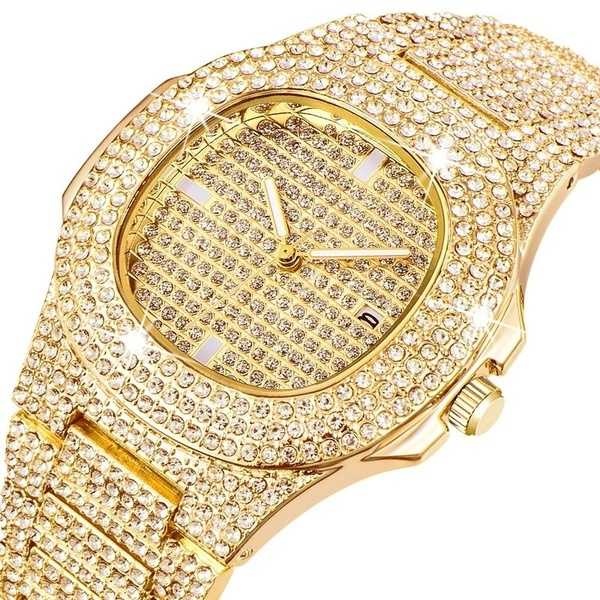 gold wristwatch with shoes