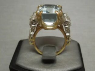 22.91Carat; Emerald Cut GIA, Aquamarine Solitaire Diamond And 14 Karat Gold Ring