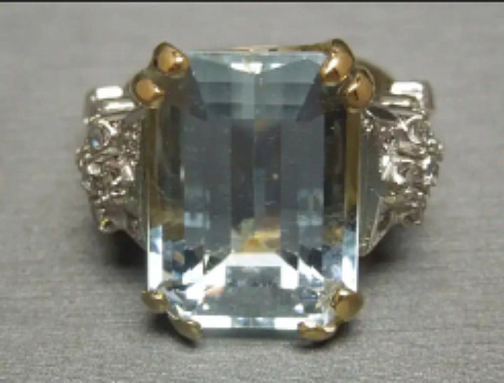 22.91Carat; Emerald Cut GIA, Aquamarine Solitaire Diamond And 14 Karat Gold Ring