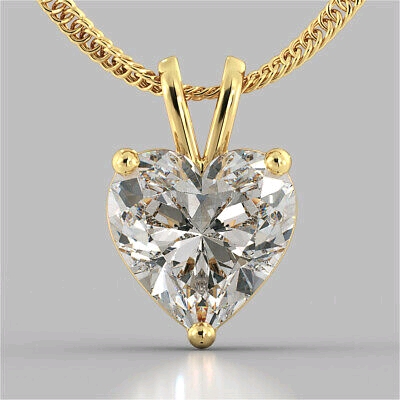 Necklaces 2.00Ct Diamond Heart Cut Solitaire Pendent 14K Solid Yellow Gold  B1