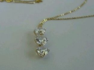14K SOLID YELLOW GOLD LADIES 3 DROP CHAIN NECKLACE PENDANT W/ 3 ct DIAMOND