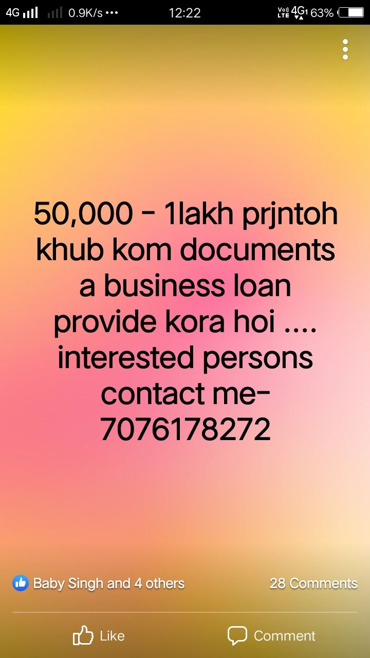 business loan, home loan, personal loan, mortgage loan provide kora hoiiii… 7076178272 contact no