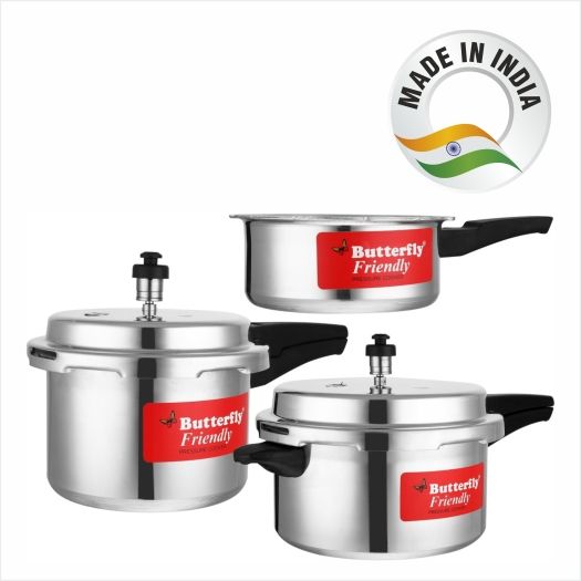 Butterfly Friendly 2 L, 3 L, 5 L Pressure CookerCombo pack of three