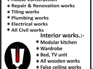 Home Interior Works.False Ceiling, Modular Kitchen,Bed , Wardrobe,