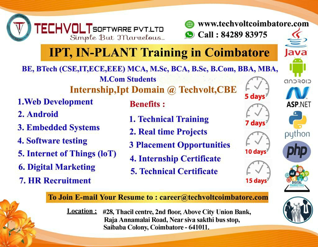 Inplant IPT Training|Coimbatore|Techvolt Software